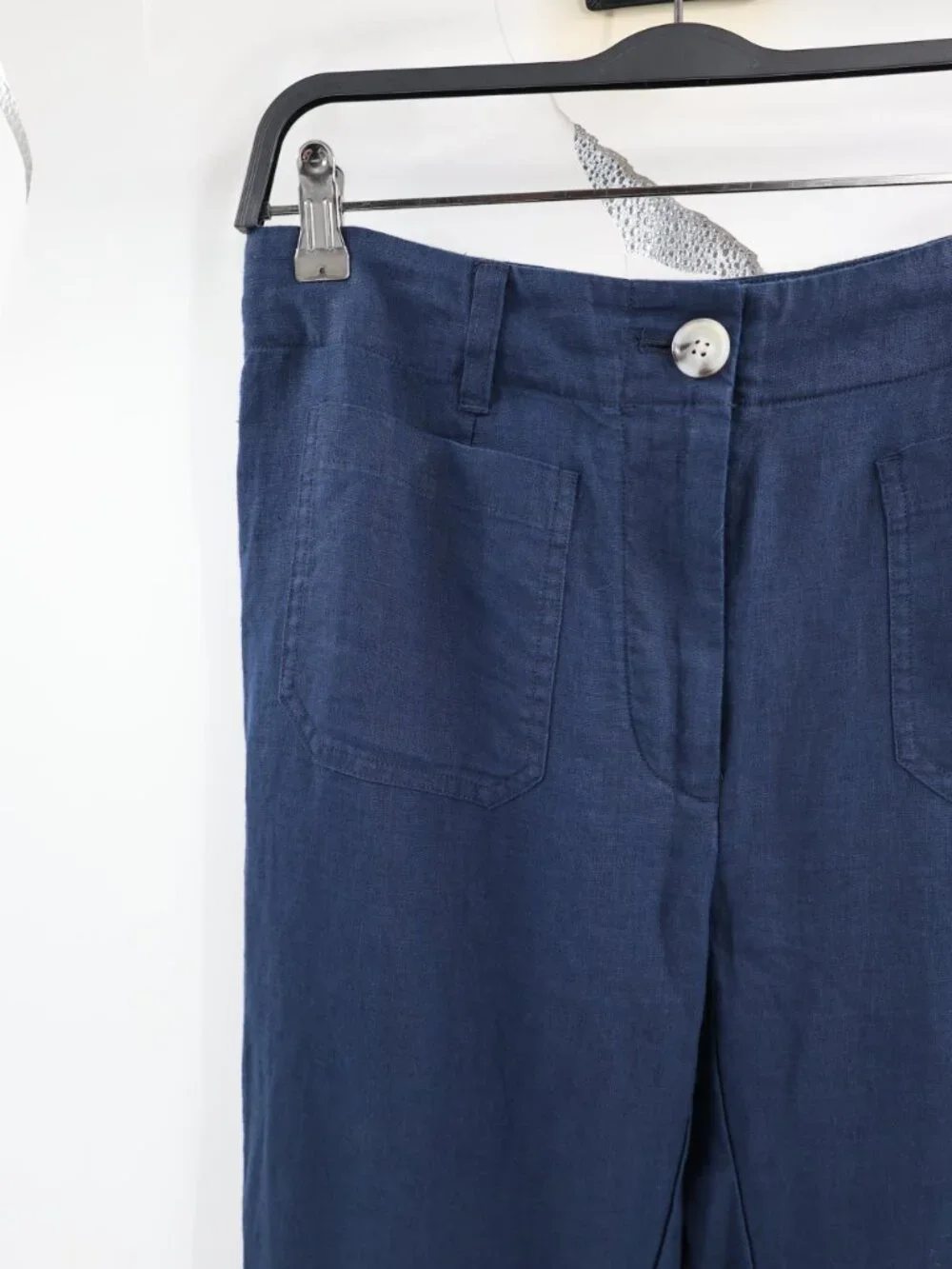 Quince Pants Womens 4 European linen Wide Leg High Rise Flat Front Pockets Blue